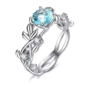 University Trendz Round Artificial Blue Gem Ring with Cubic Zircon Crystal - Valentine Gift for Women & Girls (Silver)