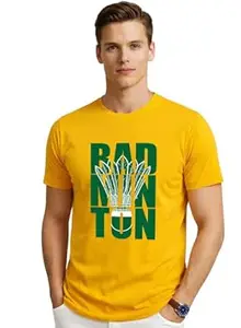ADRO Badminton Printed T-Shirt for Men | Cotton Lycra | 180 GSM Regular Fit | Sports Casual Tee | Printed Tshirt for Men| Sports Stylish T Shirt