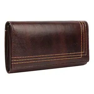 Hasan Women Genuine Leather Brown Zipper RFID Wallet (8 Card Slots)