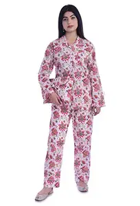 Ravaiyaa - Attitude is everything Women's Cotton Unique Print Night Suit Night Dress Sleepwear (Medium, White Big Floral)
