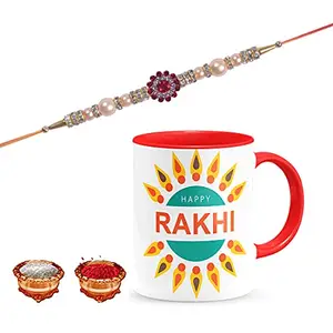 Manonita Rakhi Gift for Brother, bhaiya bhabhi, Gift Set (Rakshabandhan Mug, Roli,Chawal) REDMUG-14 -BB