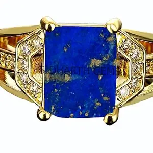 Jemskart Lapis Lazuli Ring Natural Lapiz Ring 4.25 Ratti Original Lab Certified Blue Lapis Gold Plated Precious Stone Adjustable Ring for Men and Women,s