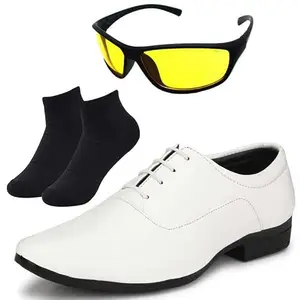 Vitoria Wonderfull Looks Menl Men White Lace Formal Shoes with Black Socks & Yellow NV/10