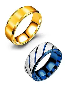 Amaal Rings for Men Combo Boyfriend gents friends girls Blue gold Silver Ring for Boys 2 Stainless Steel finger Rings Stylish Valentine Gifts Thumb band black ring for men mens ring Fashion AM251_20