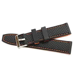 Ewatchaccessories 22mm Silicone Rubber Watch Strap Fits TANGO CHRONOGRAPH Black With Orange Pin