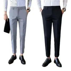 Pesado Men's Cotton Blend Solid Pattern Formal Trouser (Lnt Grey and Black, 38 Inch, Pack of 2) | FT_3jvxxz_38 Inch