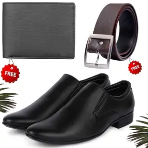 Latest Trendy Formal Shoes/Party Shoes/Shoes Combo with Free Wallet & Belt for Men and Boys (BAZAAR4435_VTOR-BLK-401) Multicolor