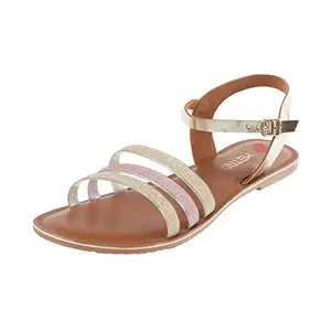 Metro Women's Gold Faux Leather Flat Strappy Fashion Sandals UK/7 EU/40 (33-1065)