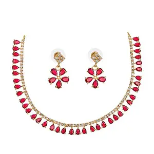 YouBella Jewellery Sets for Women Crystal Necklace Jewellery set with Earrings For Girls/Women (Red)