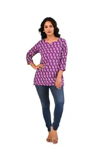 BOHRA IMPEX – Women's Cotton Kurti | 3/4 Sleeve Printed Kurti for Women | Casual Short Straight Kurti for Jeans | Office Wear Indian Ethnic Top | Summer Comfort Fit Tunic for Ladies Purple