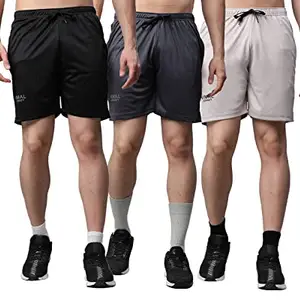 VIMAL JONNEY Dryfit Solid Lycra Multicolor Shorts for Men (Pack of 3)-Dryfit_D11_BLK_Gry_L.Gry_03-M