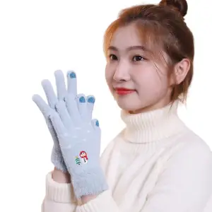Women Woolen Gloves Half Finger Acrylic Angora Wool Knitted Plush Winter Mitten Gloves for Girls and Boys Casual Warm Fingerless Hand Gloves