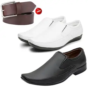 Vitoria Men's PU Formal/Party Shoes | 2 Shoes Combo with Free Belt | Stylish & Comfortable | Ideal for Office, Casual Outings, Parties (9211_VTR-2003-Bdr) (Multicolor)(Size: 6UK)
