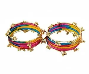 KAYASHA Trendy Glass Bangles with Alloy Ghungroo Charms For Women| Fancy Designer Glass Bangles | Traditional Chudi | Kanch Ki Churi | Stylish Ghungroo Bangles For Women - Set Of 12