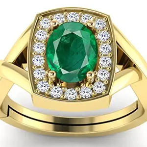DINJEWEL 3.25 Ratti 2.00 Carat Certified Natural Green Emerald Gemstone Gold Plated Adjustable Ring for Men And Women's