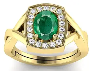 15.25 Ratti 14.60 Carat Natural Emerald Ring (Natural Panna/Panna Stone Gold Ring) Original AAA Quality Gemstone Adjustable Ring Astrological Purpose for Men Women by Lab Certified