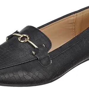 Allen Solly Women Snake Skin Textured Horsebit Loafers Black