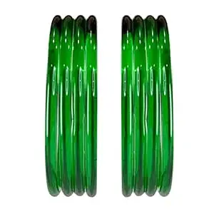 BANGLESKART Plain Crystal Glass Bangles Set of 8 for Women & Girls | 3mm Thick Glossy Glass Bangles | Traditional & Everyday Wear Jewelry (Multiple Colors, Sizes