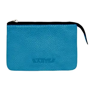 ABYS Genuine Leather Unisex Sky Blue Mini Zipper Pouch