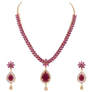 Ratnavali Jewels Ratnavali Jewels American Diamond Traditional Fashion Jewellery Red Necklace Pendant Set with Earring for Women/Girls RV2916R (Red)