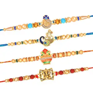 De Marquis Send Rakhi for Brother (Pack of 4) Roli-Chawal Pack, Best Wishes Greeting Card (HAPPY RAKSHABANDHAN)