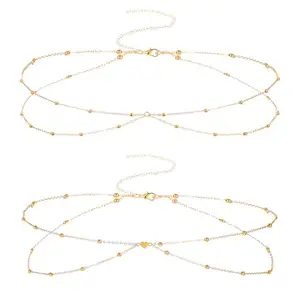 BELICIA 2 Pcs Premium Gold Chain Belt Adjustable Rope Waist Chains Metal Waist Link Belt Layered Skinny Chain Waistband Boho Heart Pendant Belly Belts for Women Summer Dresses Jeans Sweater Coat