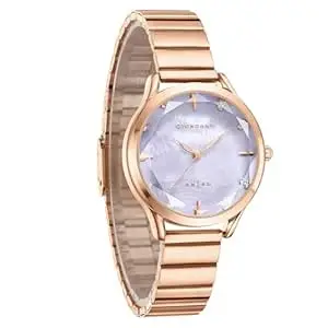 Giordano Arias Lara Dutta Signature Collection Analog Quartz Watch for Women with Mother-of-Pearl Cut Glass Dial, Crystal Hour Markers and Stainless Steel Bracelet Strap