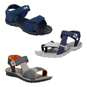 Liboni Men's Comfortable Blue & Grey Orange Sandals Combo Pack of 3 (8)