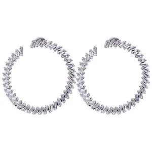 Ratnavali Jewels American Diamond Silver Plated Bold Stunning White Earrings Hoop Stud Drop For Women/Girls RV2925