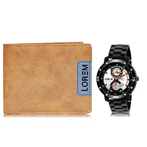 LOREM Combo of Men Watch & Artificial Leather Wallet-FZ-WL11-LR107