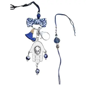 Ideaz unlimited Designer Evil Eye Rakhi & Hamsa Hand Lumba for Bhai Bhabhi | Blue Silver Combo | Pack of 2 with 1 Roli Chawal for Rakshabandhan Celebration (ID009)