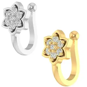 VAMA Clip on Nose Ring Without non Piercing Pressing Type Nose Pins Stud for Girls & Women - Combo 2pcs Silver & Gold