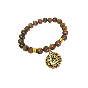 RICH AND FAMOUS Tiger Eye Stone with Om Charm Bracelet for Men & Women