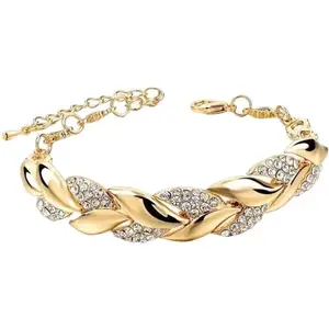 Adiol Jewellery Gold Plated leaf Shape Zircon inlaid chain bracelet for Girls and women.| Best Gift for Anniversary| Gift for Birthday| Best Gift for beloved | Gift for Girlfriend