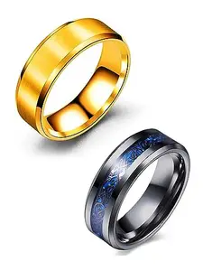 Amaal Rings for Men Combo Boyfriend gents friends girls Blue gold Silver Ring for Boys 2 Stainless Steel finger Rings Stylish Valentine Gifts Thumb band black ring for men mens ring Fashion AM244_19