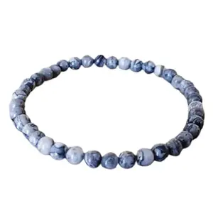 RRJEWELZ Unisex Bracelet 6mm Natural Gemstone Gray Crazy Lace Jasper Round shape Smooth cut beads 7 inch stretchable bracelet for men & women. | STBR_03554