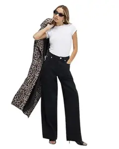 KOTTY Womens High Waist Flared Fit Ankle Length Clean Look Denim Jeans