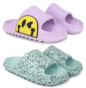 Pampy Angel Combo Pack of 2 Slipper/Flip Flops/Slides for Women,(T-Eyes-Purple,YW-Love-Green),38 (Euro)