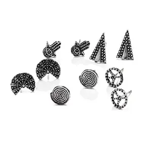 OOMPH Jewellery Combo of 5 Antique Silver Small Bohemian Fashion Ear Stud Earrings for Women & Girls (EIS21R2)