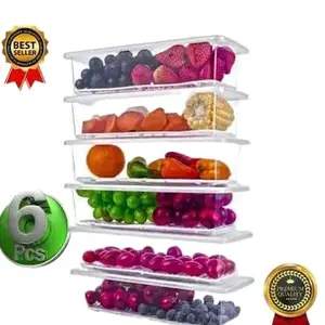 ICONEST Fridge ES Set of 6 Fridge nizer with Removable Drain Plate and Lid Stackable Fridge Storage Containers Plastic Freezer Storage Containers for Fish, Meat, Vegetables, Fruits(1500 (17 -P2964)