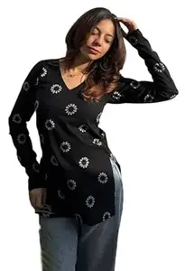 NEW FUSION FABRIC Women's Rayon Floral Printed Full Sleeves V-Neck Short Kurti, Bell Sleeves, Short Kurti for Woman, Stylish Ethnic Top, Daily Casual Western & Office wear