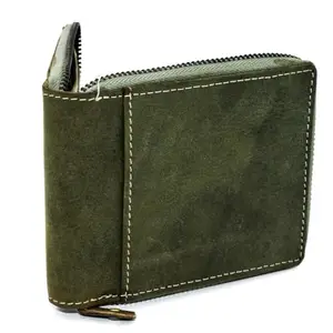 Mr. Leather - Green Color Leather Zipper Wallet for Men