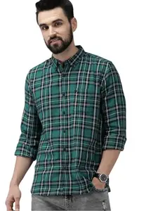 THE BEAR HOUSE Men's Cotton Green Checked Flannel Shirt Casual Shirt | 3XL |TBH-ARNA-MC-3XL |