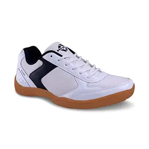 Nivia Flash Shoe Badminton Shoes for Mens, Rubber Sole with PVC Synthetic Leather Upper and mesh for Sports, Badminton, Volleyball, Squash, Table Tennis, (White Blue) UK - 10