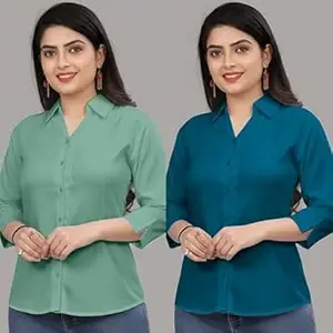 Formal Cotton Blend Shirt for Women with 3/4 Sleeve for Casual Wear Combo of 2