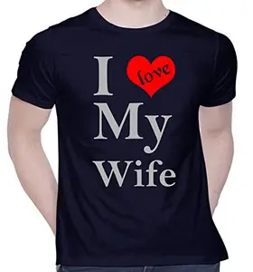 CreativiT Graphic Printed T-Shirt for Unisex I Love My Wife Tshirt | Casual Half Sleeve Round Neck T-Shirt | 100% Cotton | D00589-499_Navy Blue_XX-Large