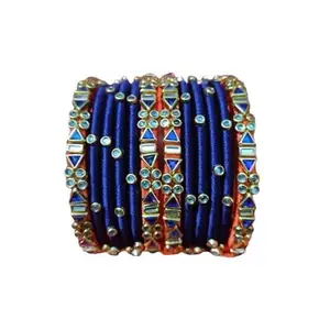 Royal Radiance Silk Thread Bangles – Blue & Gold Bridal Set | Set of 12