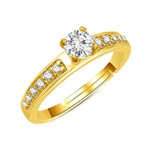 VSHINE FASHION JEWELLERY Adjustable Single Stone Propose Ring Exclusive Collection Love Heart Valentine American Diamond Studded Gold Plated Free Size Fashion Jewellery for Women & Girls -VSFR1239G