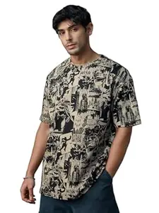 The Souled Store Batman: Gotham City Men and Boys Half Sleeves Round Neck Graphic Printed Cotton Lightweight All-Season Oversized T-Shirt