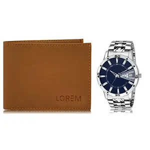 LOREM Combo of Men Watch & Artificial Leather Wallet-FZ-WL02-LR102